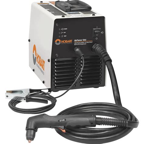 Hobart airforce 12ci - The Hobart AirForce plasma cutter uses an electrical arc and compressed air to cut steel, aluminum, and other conductive metals Single phase input power of 120 VAC on 20 amp circuit Cuts sheet metal, 1/8 in mild steel, and can even sever 1/4 in steel 